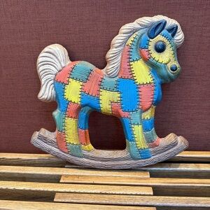 Vintage Rocking Horse 14" Plaque Foam Craft Patchwork Horse Wall Hanging 1970s